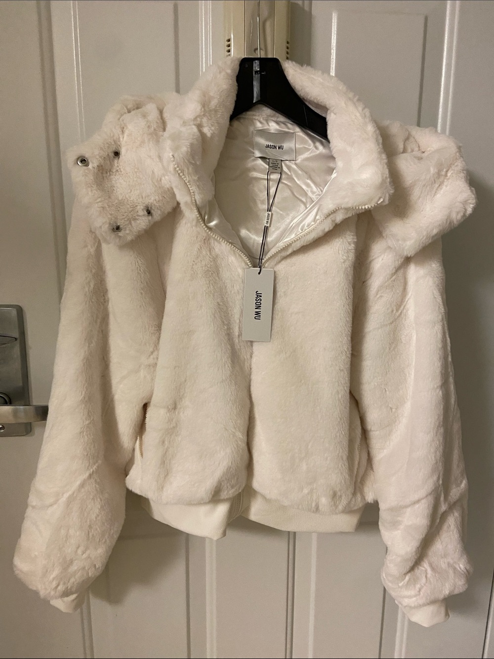 Jason Wu Cream Plush Faux-Fur Hooded Teddy Jacket